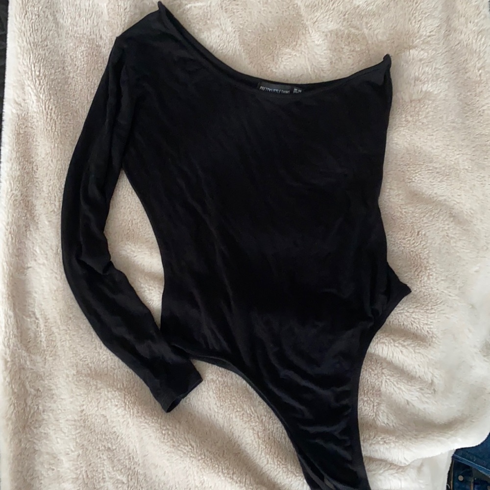 One shoulder long sleeve black bodysuit - Picture 1 of 1